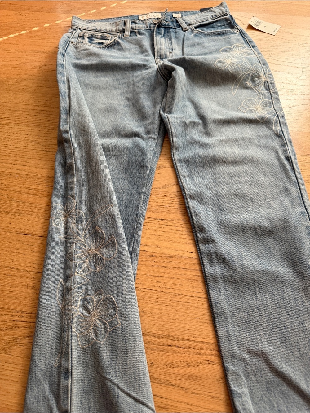 Lucky Brand Light Blue Flared Jeans with Floral Embroidery